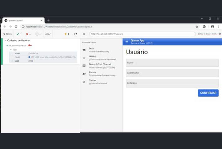 Testes E2E com CyPress no Quasar Framework